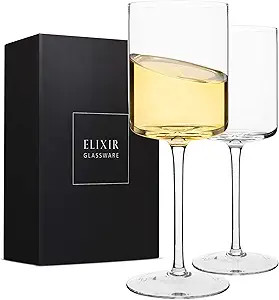 Edge Wine Glasses, Modern & Elegant Square Glass Set of 2, Large Red Wine or White Wine Glass - U... | Amazon (US)