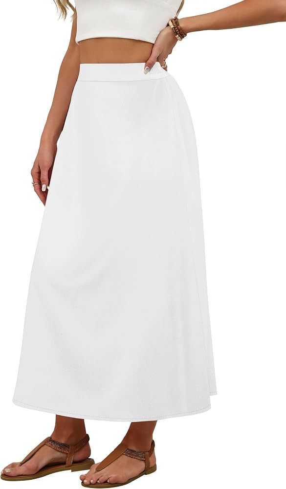 OFEEFAN Womens Long Maxi Skirts Casual Loose White S | Amazon (US)