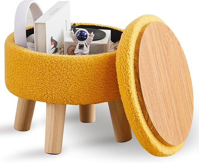Wimarsbon Storage Ottoman, Modern Round Footrest with Soft Padded Seat, Teddy Velvet Footstool wi... | Amazon (US)