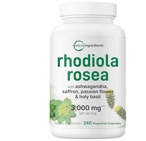 Micro Ingredients Rhodiola Rosea Supplement, 240 Vegetarian Capsules | Rhodiola Rosea Extract Powder with Ashwagandha, Saffron, Passion Flower & Holy Basil | Non-GMO, Gluten Free | Amazon (US)