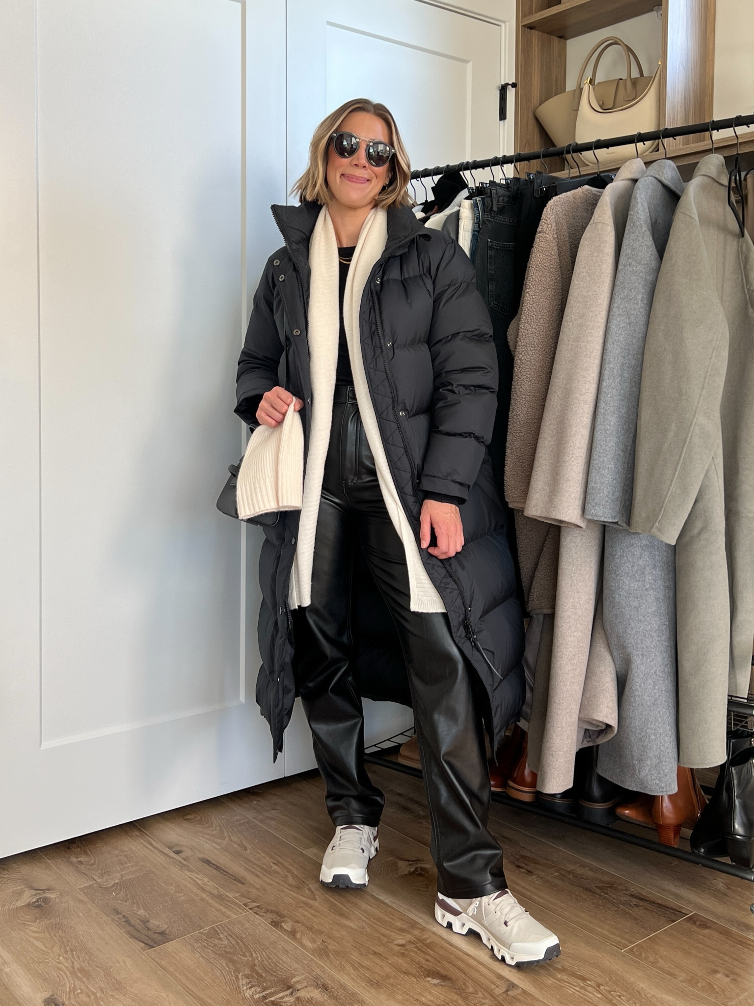 Wearing 26/regular leather pants, small ribbed long sleeve shirt, small puffer coat, sneakers tts 

#LTKstyletip #LTKfindsunder100 #LTKsalealert