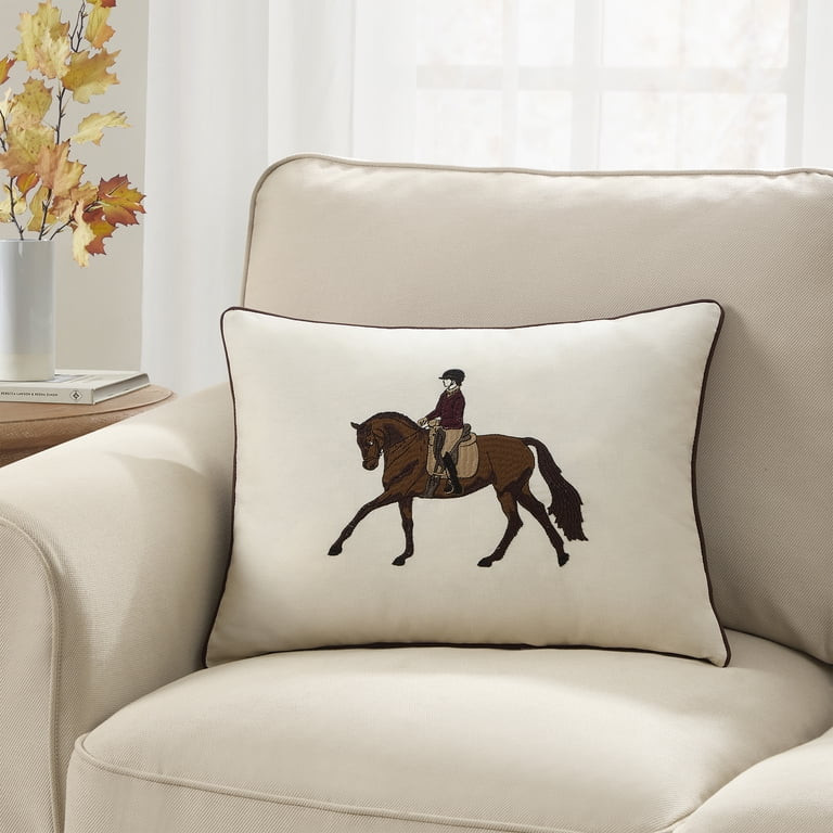 My Texas House 14" x 20" Ivory Embroidered Equestrian Decorative Pillow Cover | Walmart (US)