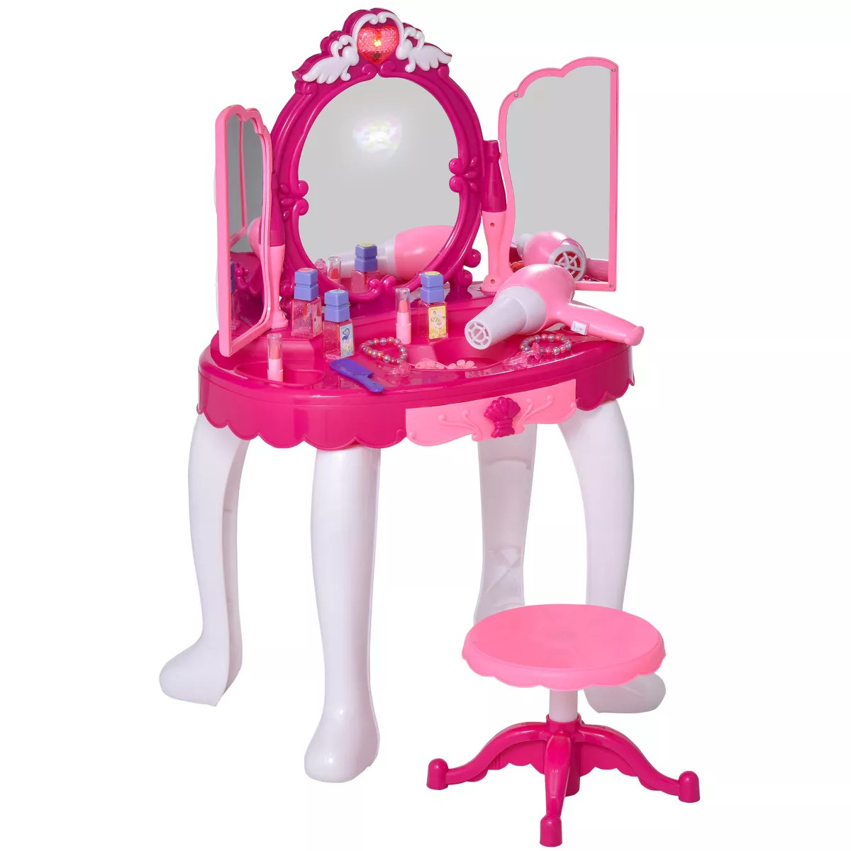 Qaba Infrared Remote Control Kids Dress-up Vanity Table Chair Girls Pretend Dressing Table Set wi... | Target