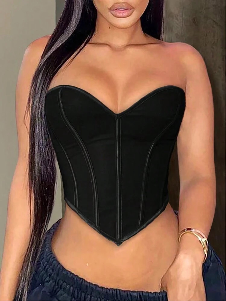 Apperloth A Hanky Hem Lace-up Back Overbust Corset | SHEIN