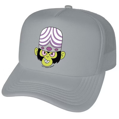 The Powerpuff Girls Mojo Jojo Head Foam Trucker Cap Grey | Target