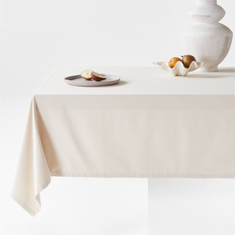 Aspen 60"x120" Warm Natural Organic Cotton Tablecloth + Reviews | Crate & Barrel | Crate & Barrel