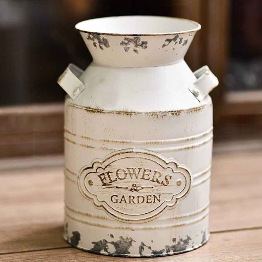 JSY-UP Rustic Metal Flower Vase, Shabby Chic Vintage Farmhouse Jug Vase,Galvanized Milk Can with ... | Amazon (US)