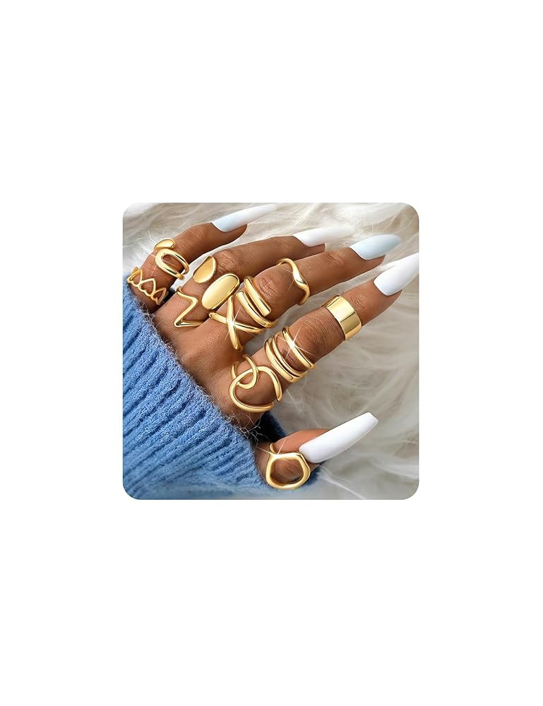 Sanfenly 12 PCS Chunky Gold Rings for Women Non Tarnish 18K Gold Plated Adjustable Statement Ring... | Amazon (US)