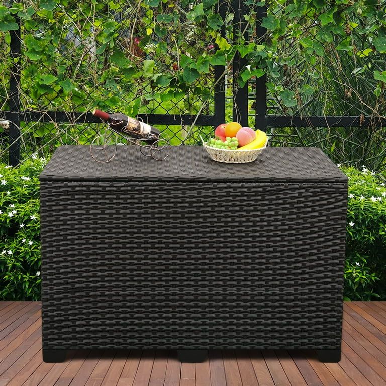 Outdoor Wicker Storage Box, 150 Gallon Water-proof Deck Bin with Steel Frame, Black | Walmart (US)
