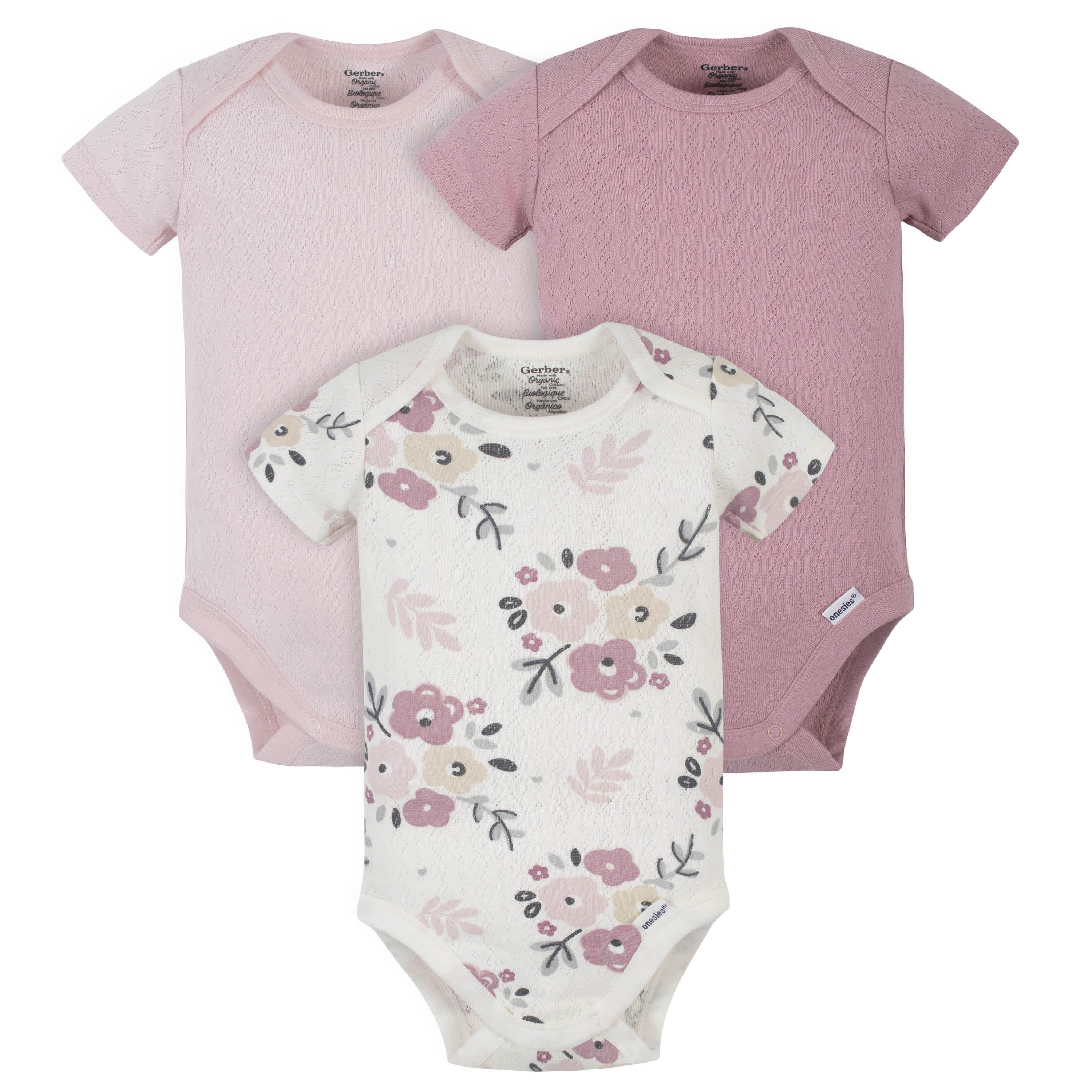 3-Pack Organic Baby Girls Wild Flower Short Sleeve Onesies® Bodysuits | Gerber Childrenswear