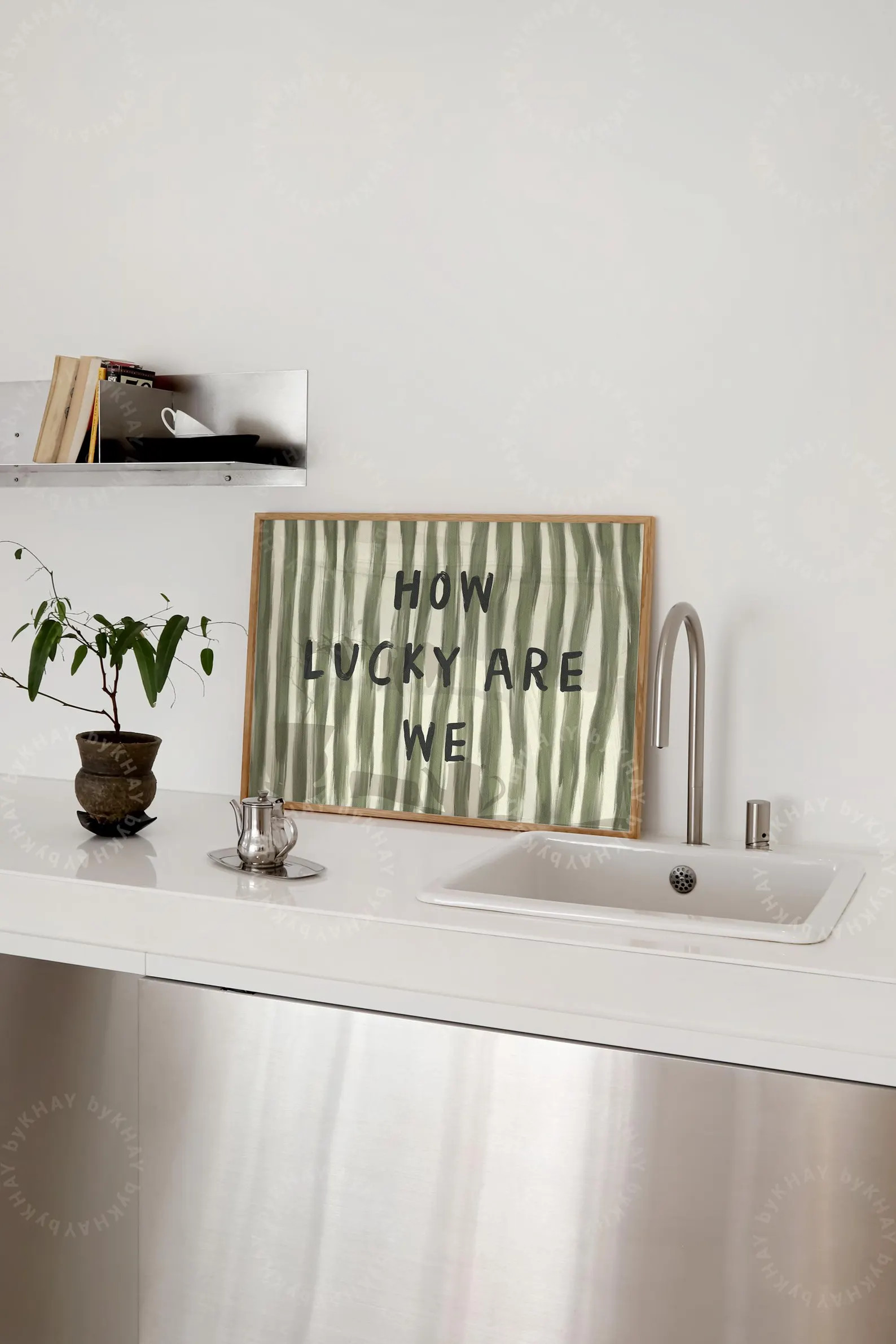 FRAMED How Lucky Are We Print, Horizontal Olive Green Stripe, Trendy Aesthetic Home Decor, Cute P... | Etsy (US)