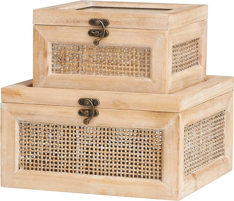 The Novogratz Wood Decorative Box Glass Top Decorative Keepsake Boxes with Rattan Side Panels and... | Amazon (US)