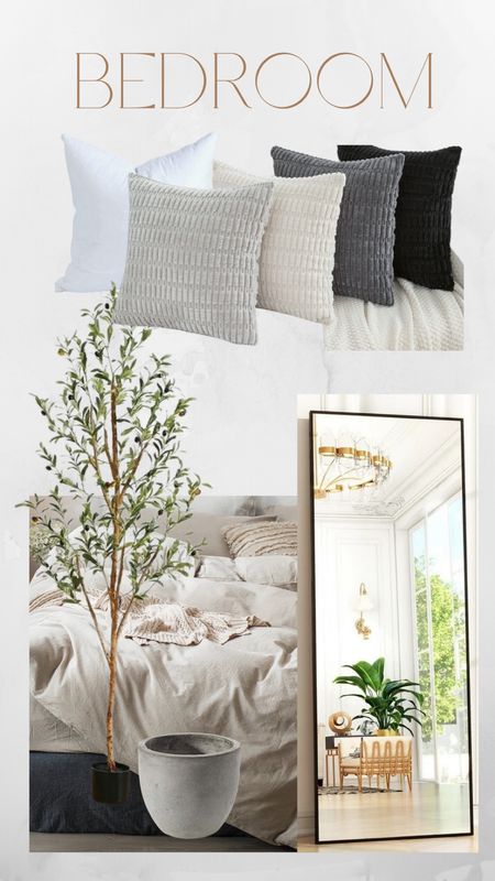 Upgrade your bedroom with simple swaps. Throw pillows.  Mirror. Olive tree.  New bedding. Walmart decor  

#LTKhome