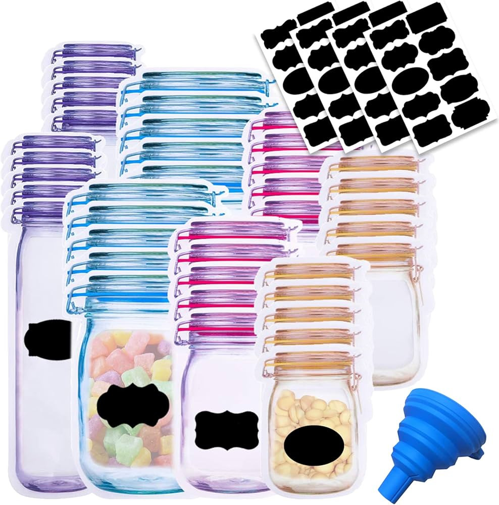 81 Pcs Reusable Mason Jar Food Storage Plastic Bags - Multi-Size Fresh Leak Proof Sandwich Snack ... | Amazon (US)