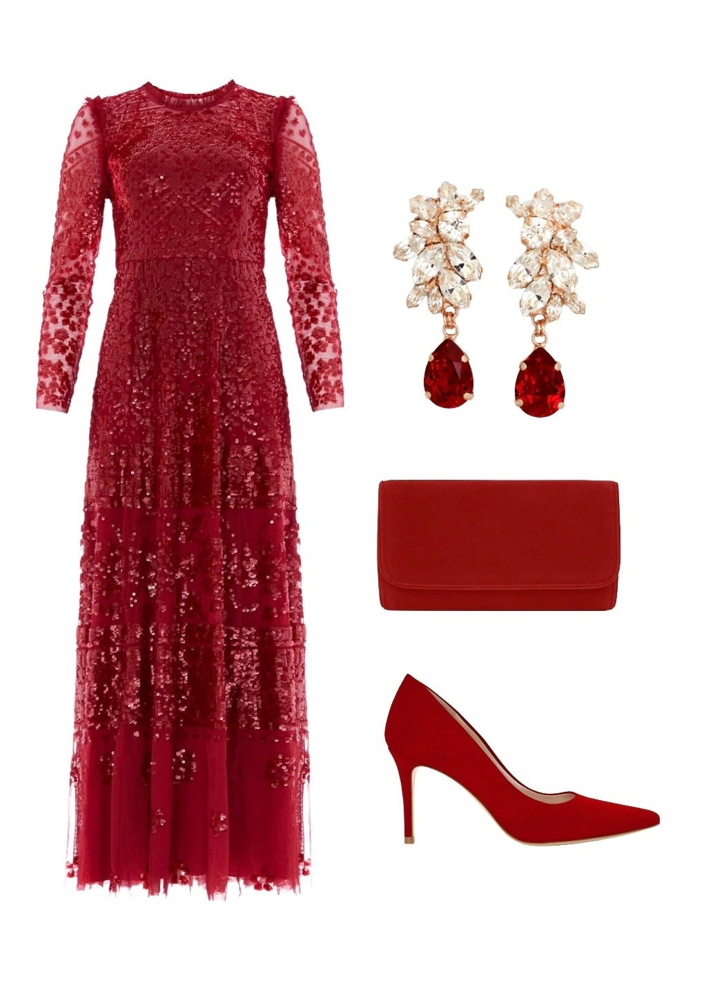 As worn by HRH Catherine, Princess of Wales, the Aurora red sequin gown by Needle & Thread (available in a shorter ballerina length) is an absolute show-stopper, especially at Christmas! 

Partner with Emmy London’s Natasha Candy Red velvet clutch + Claudia heels, with some statement Ruby Red Crystal earrings to complete the royal look like these beauties by Iloniti at Etsy. 

In this outfit, you’ll feel like a real life princess 👑 

#LTKeurope #LTKpartywear #LTKfestive