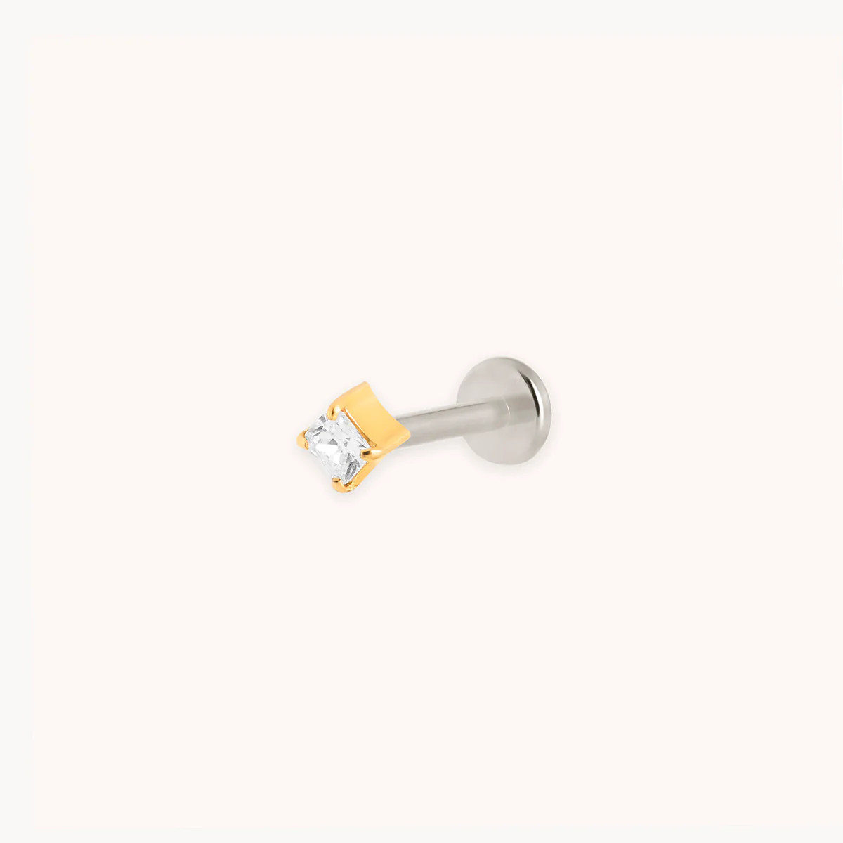 Square Crystal Titanium Piercing Stud in Gold | Astrid & Miyu UK