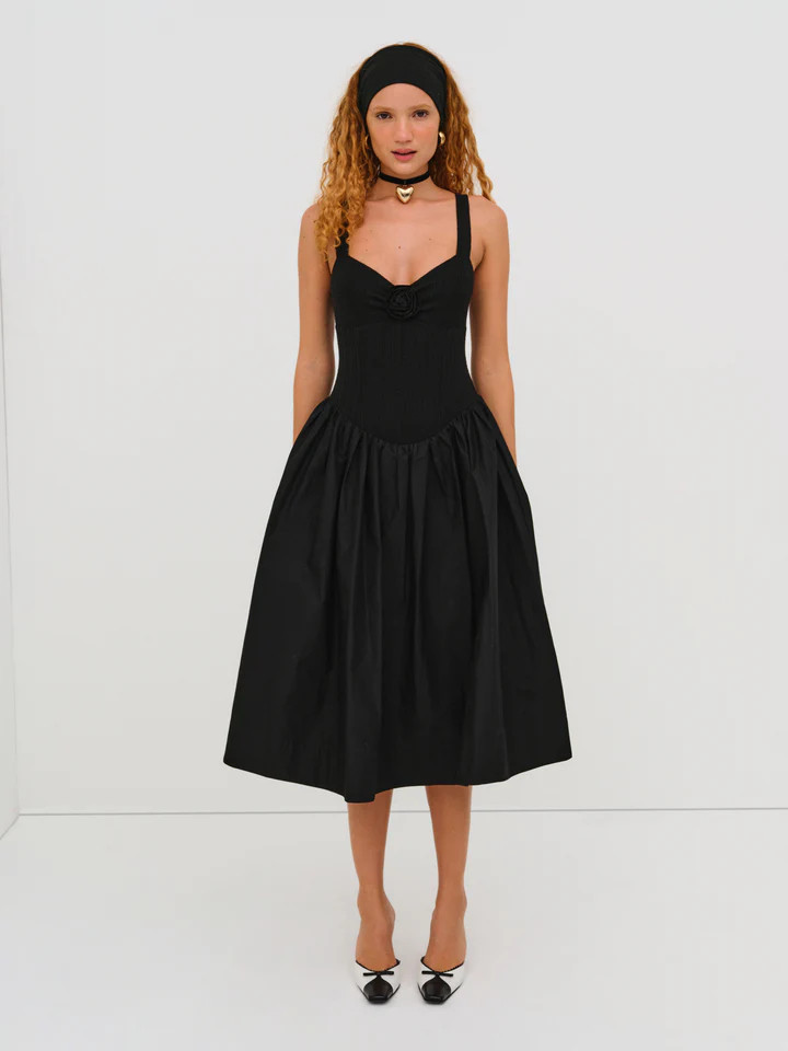 Billie Pointelle Midi Dress — Black | For Love & Lemons