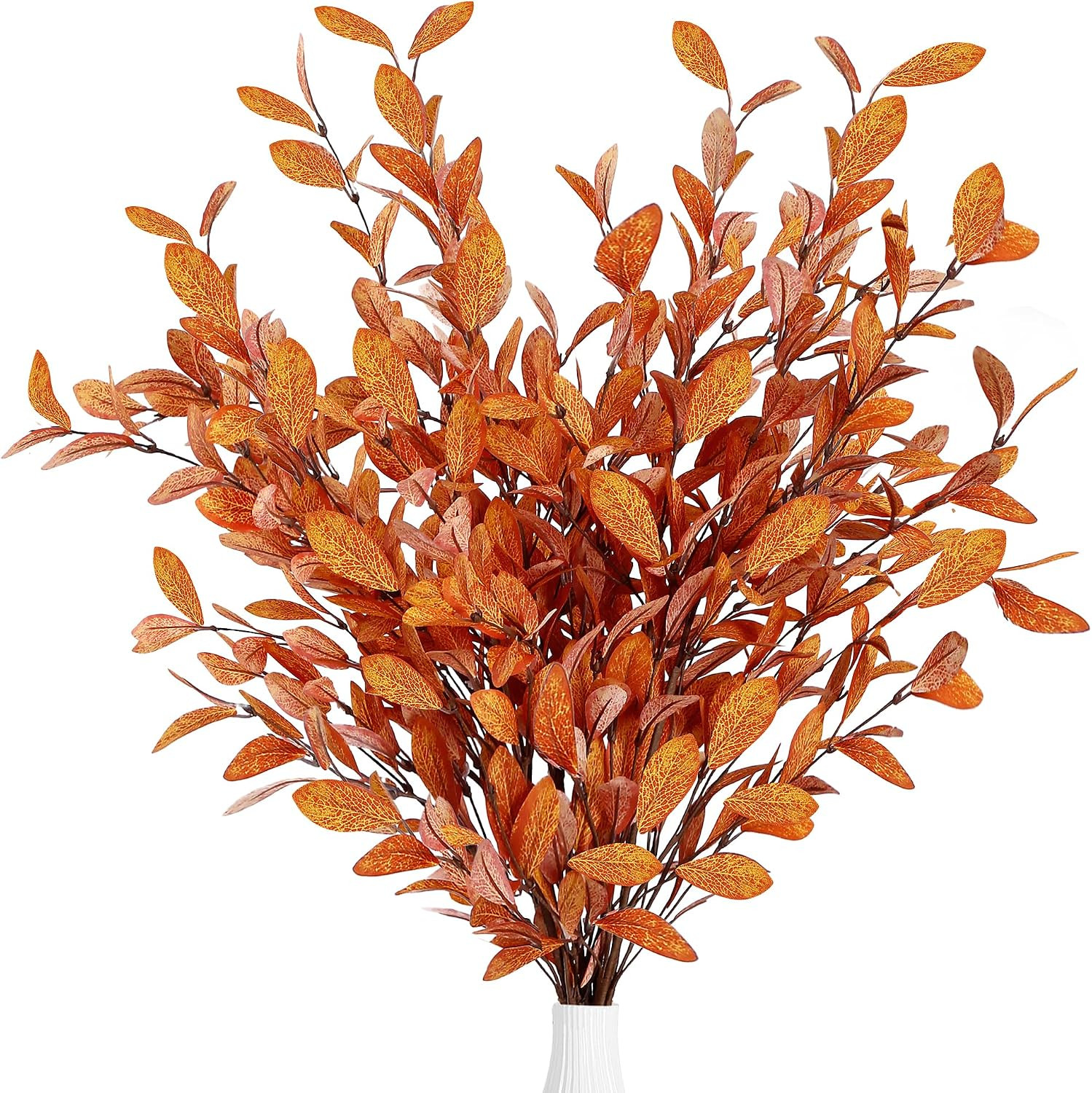 Sggvecsy 6 Pcs Artificial Fall Eucalyptus Stems Fall Eucalyptus Leaves Silk Autumn Leaf Branches Fall Decorations for Home Vase Thanksgiving Table Centerpieces Harvest Festival Decor (Orange) | Amazon (US)