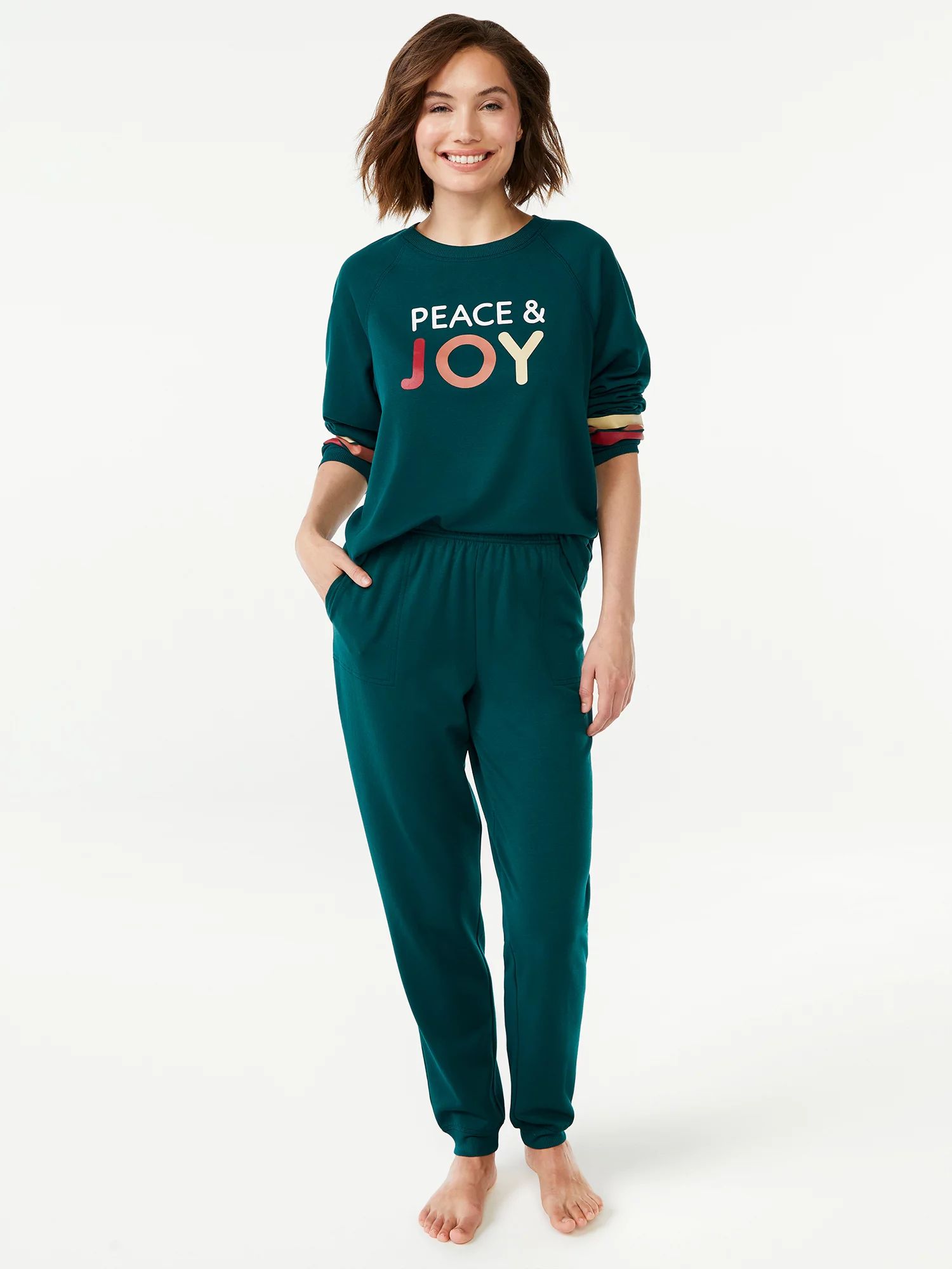 Joyspun Women's French Terrycloth Holiday Pajama Gift Set, 2-Piece, Sizes up to 3X - Walmart.com | Walmart (US)