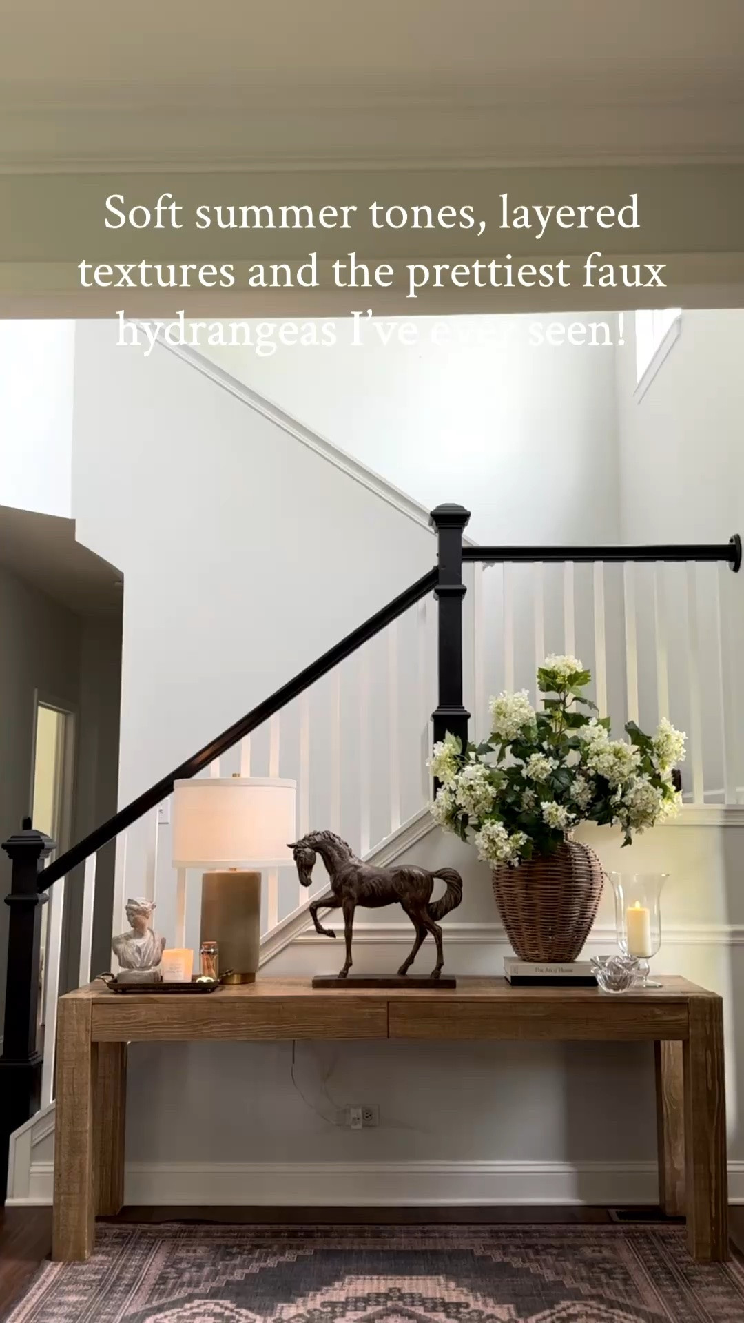 Soft summer tones, layered textures, and the prettiest faux hydrangeas I’ve ever seen! 🤍 The easiest way to refresh a console table for the season and they’re on sale right now.

#LTKHome #LTKSeasonal #LTKSaleAlert