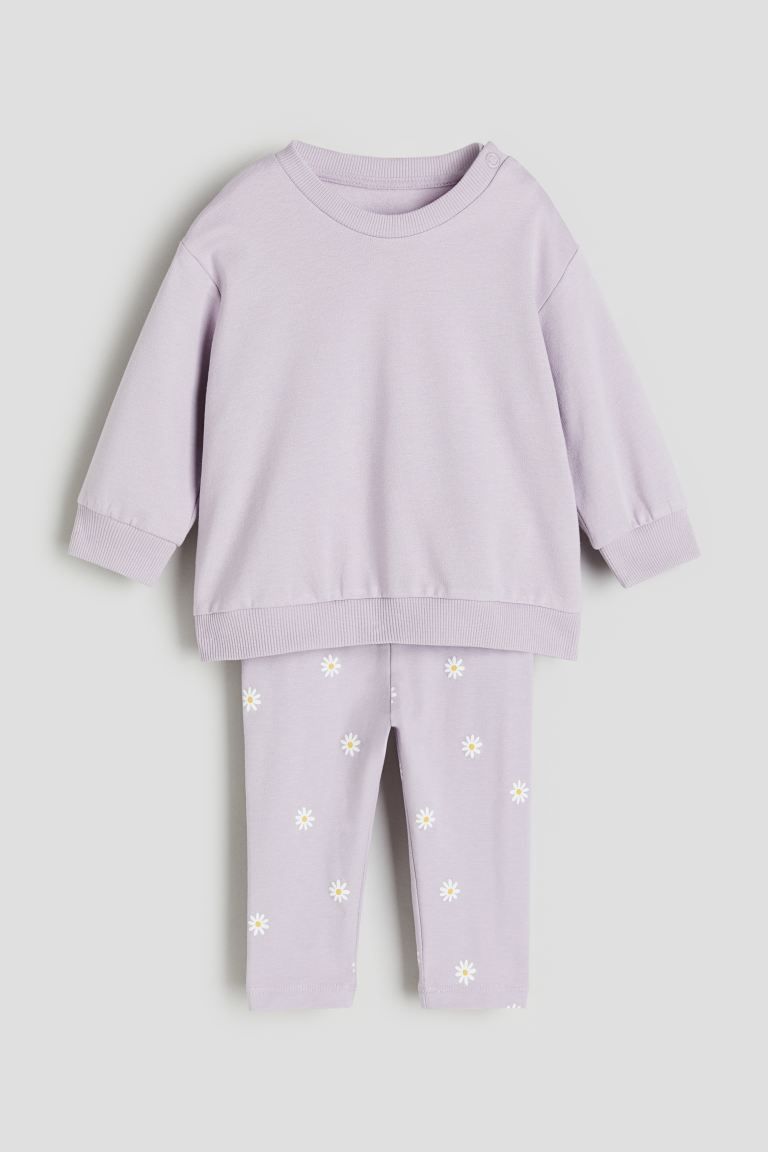 2-piece Sweatshirt and Leggings Set - Lilac/floral - Kids | H&M US | H&M (US + CA)