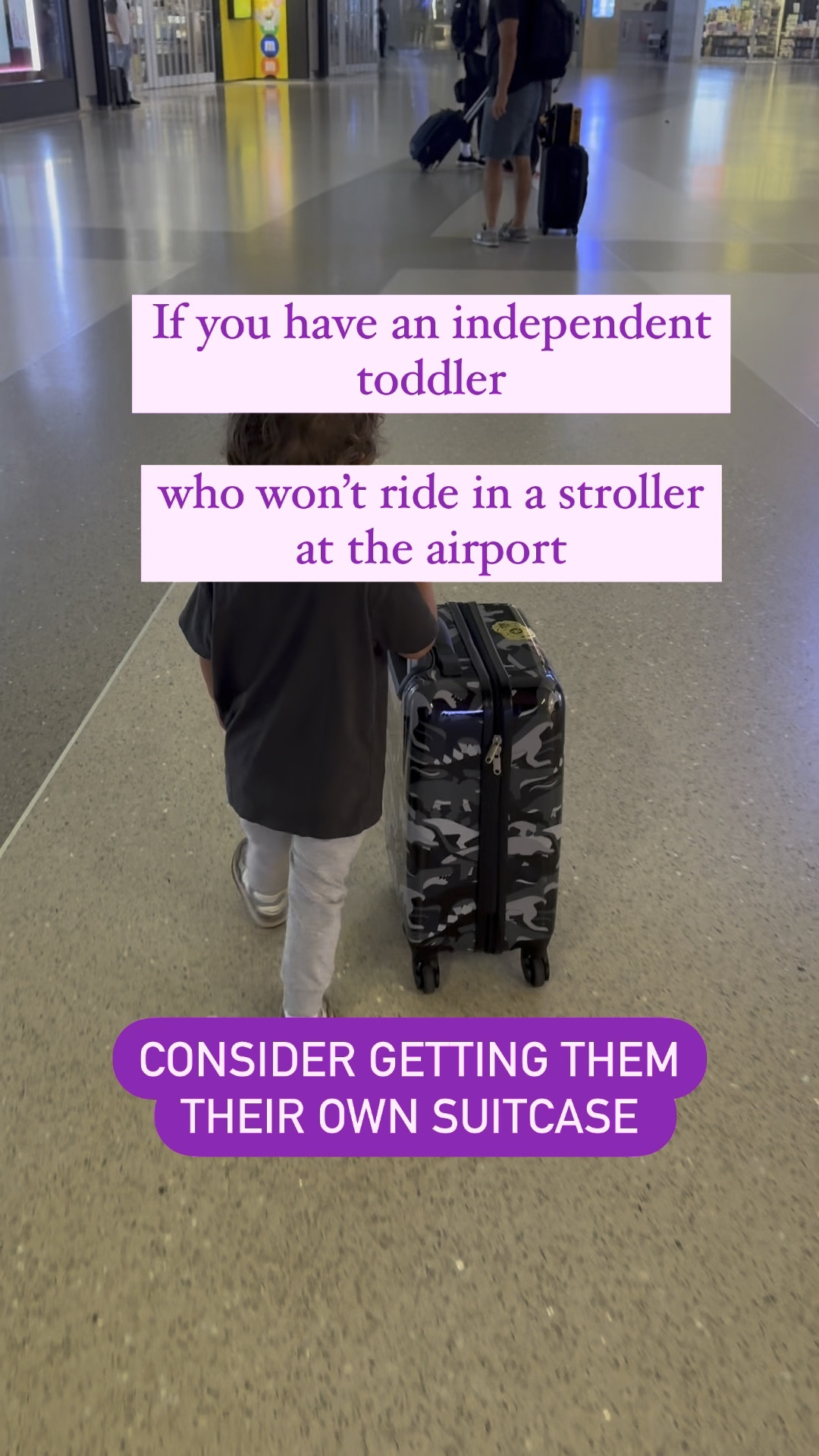 If you have a strong-willed toddler who refuses to ride in a stroller at the airport, try getting them their own suitcase. You may find you get to your gate faster than 
just letting them walk as they will be focused on pushing it through the airport. It encourages independence and is a fun activity for your  toddler. 💯 

#LTKBaby #LTKTravel #LTKFamily