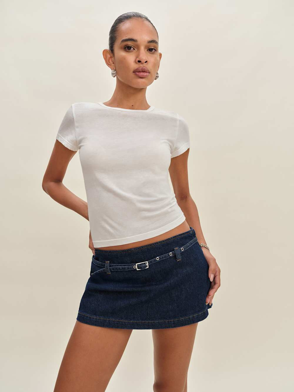 Khloe Low Rise Denim Skort | Reformation (Global)