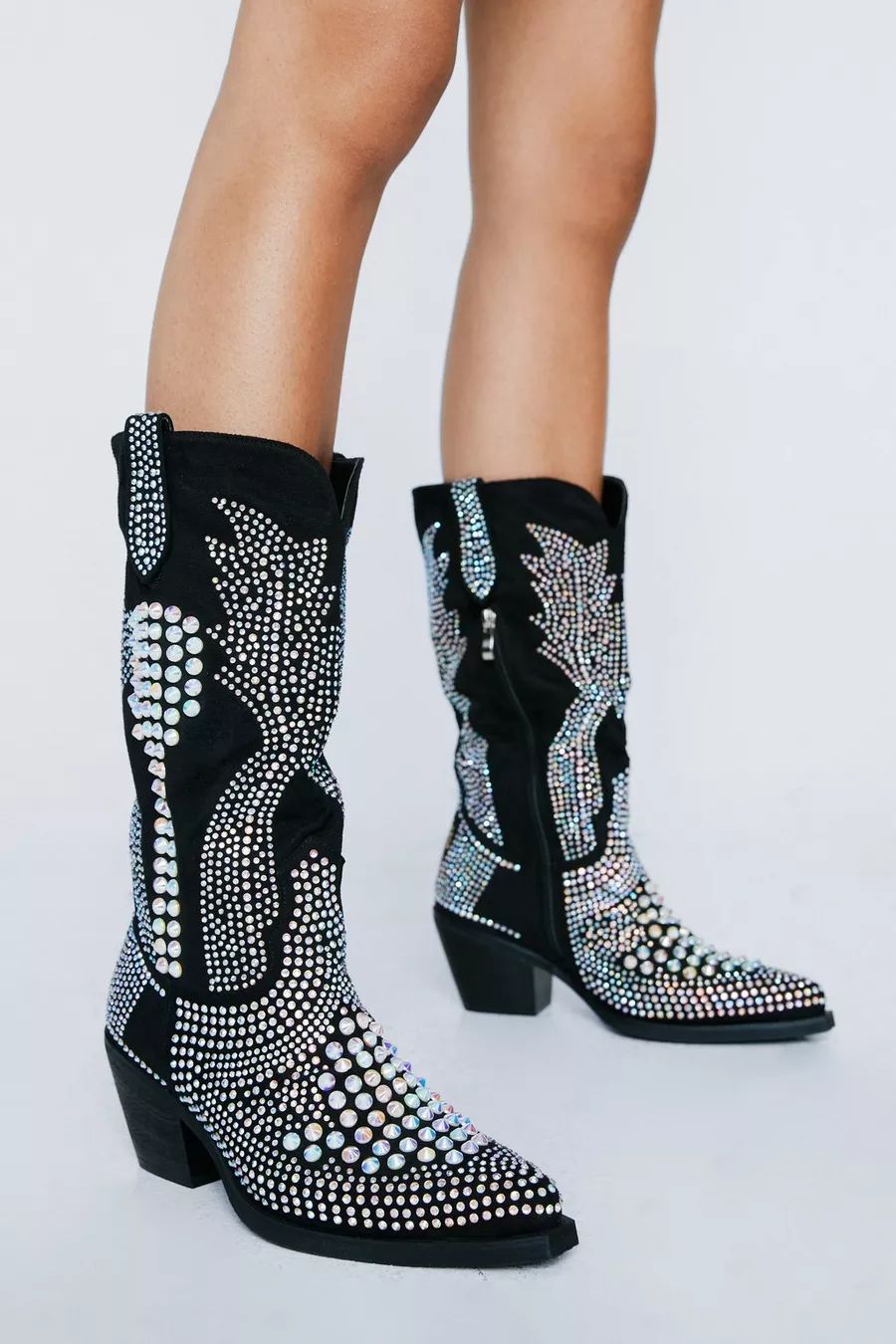 Diamante Embellished Cowboy Boots | Nasty Gal (US)
