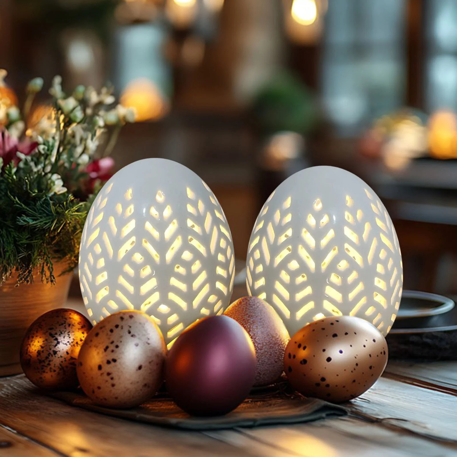 Cadancy Easter Decorations Ceramic Egg Light LED Hollow Out Porcelain Night Lamp Battery Operated... | Walmart (US)
