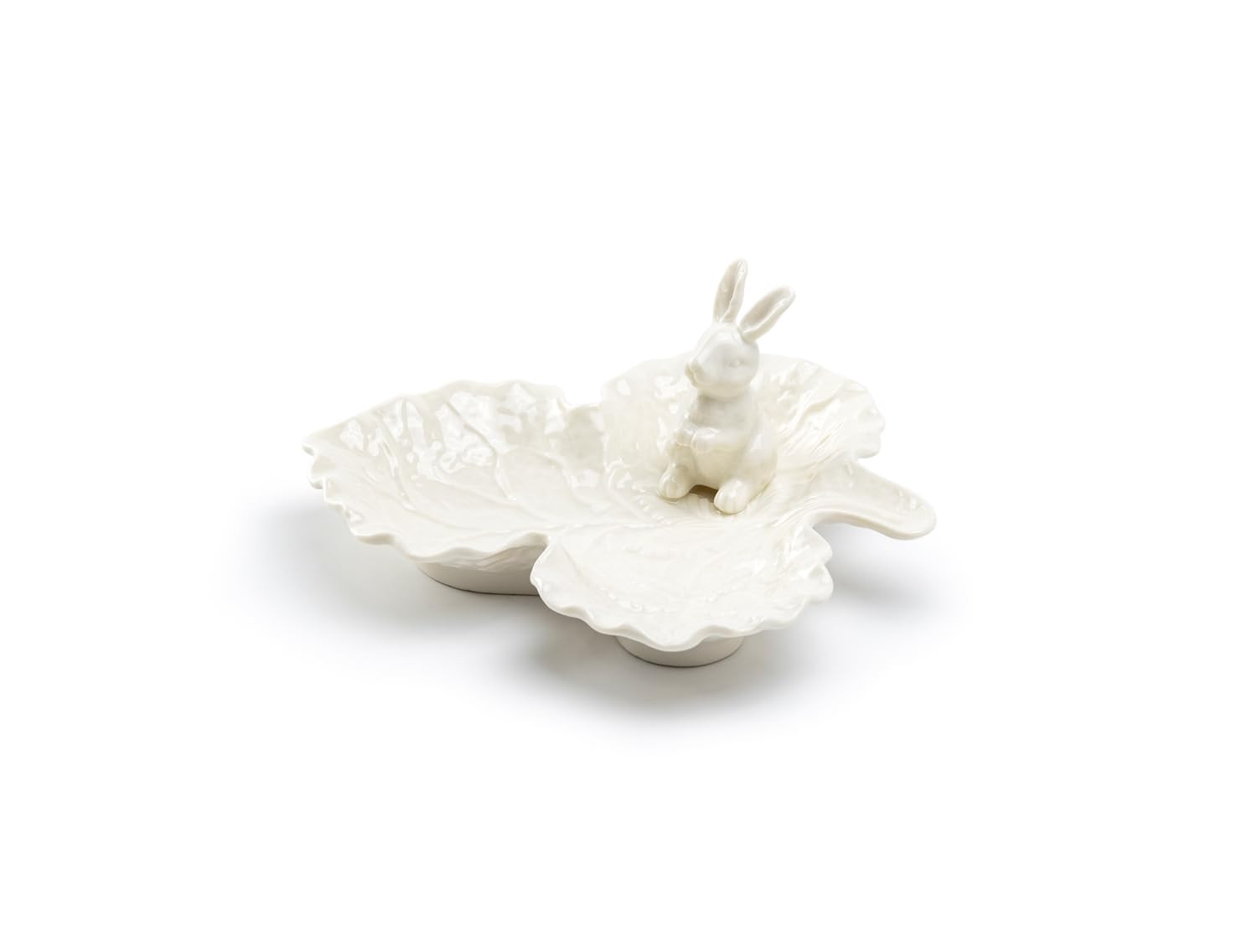Bunny Figurine Fine Porcelain Leaf Shaped Candy Dish Spring Easter Home Decor, Small, White | Amazon (US)