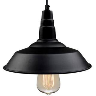 Versatile 10 1/5 in. W 1-Light Black Indoor Ceiling Barn LED Compatible Pendant Light | The Home Depot