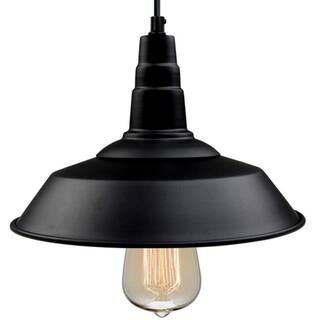Versatile 10 1/5 in. W 1-Light Black Indoor Ceiling Barn LED Compatible Pendant Light | The Home Depot