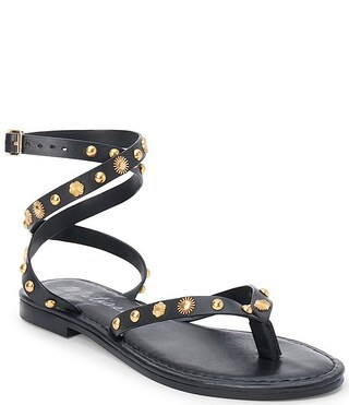 Athena Studded Leather Ankle Strap Thong Sandals | Dillard's