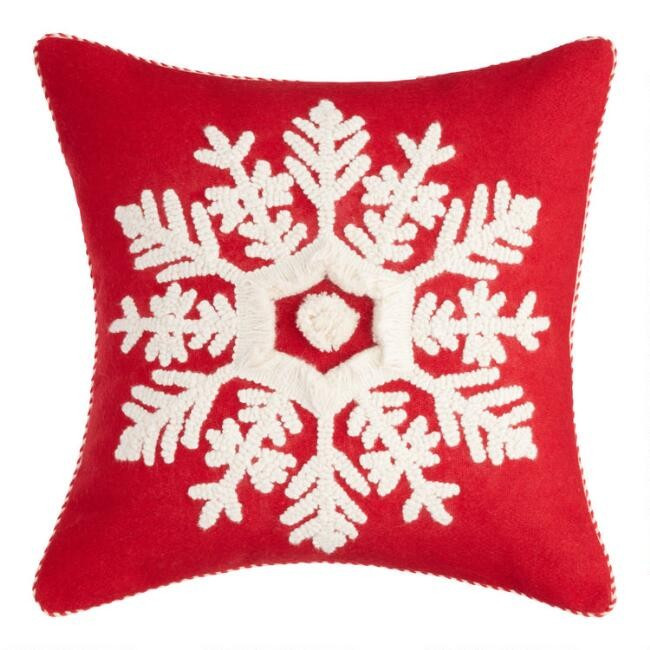 Red And Ivory Tufted Snowflake Throw Pillow | World Market