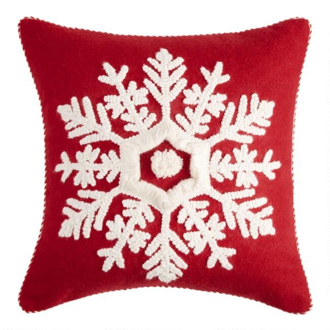 Red And Ivory Tufted Snowflake Throw Pillow | World Market