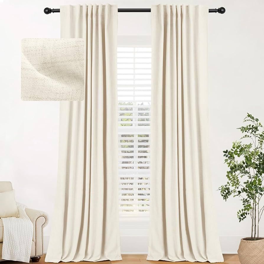 INOVADAY 100% Cream Blackout Curtains 84 Inch Length 2 Panels Set, Back Tab/Rod Pocket Linen Blac... | Amazon (US)