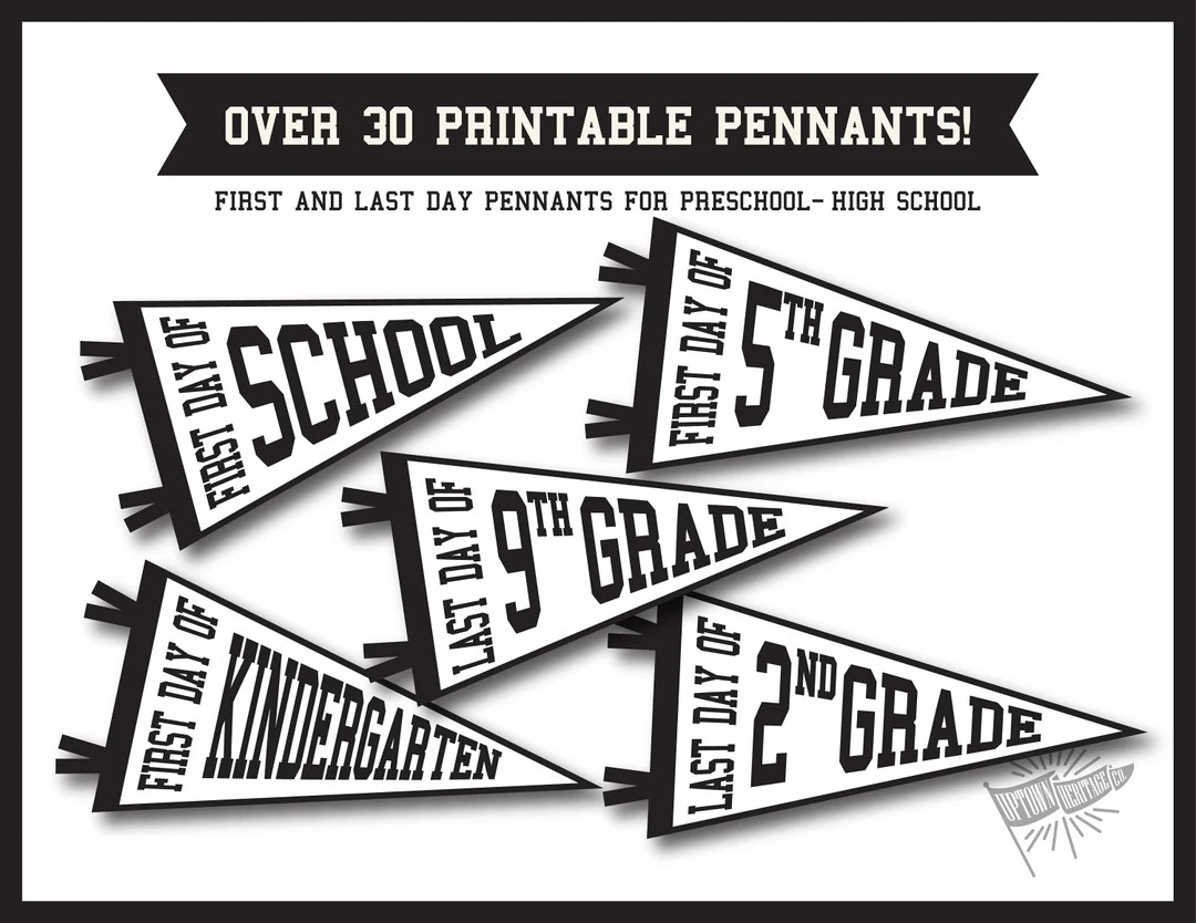 First & Last Day of School Pennants- Digital Download- Block Lettering | Etsy (US)