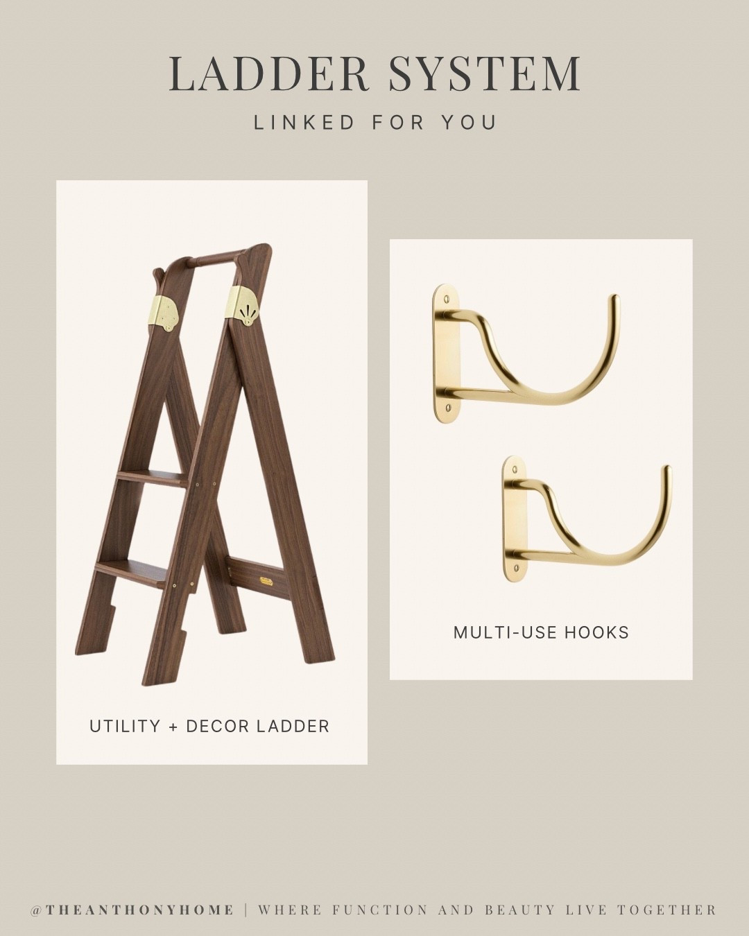 A decorative ladder that’s meant to stay.
The hooks are mounted, the ladder is fixed in place, and it serves both function and style in the kitchen.


#LTKHome