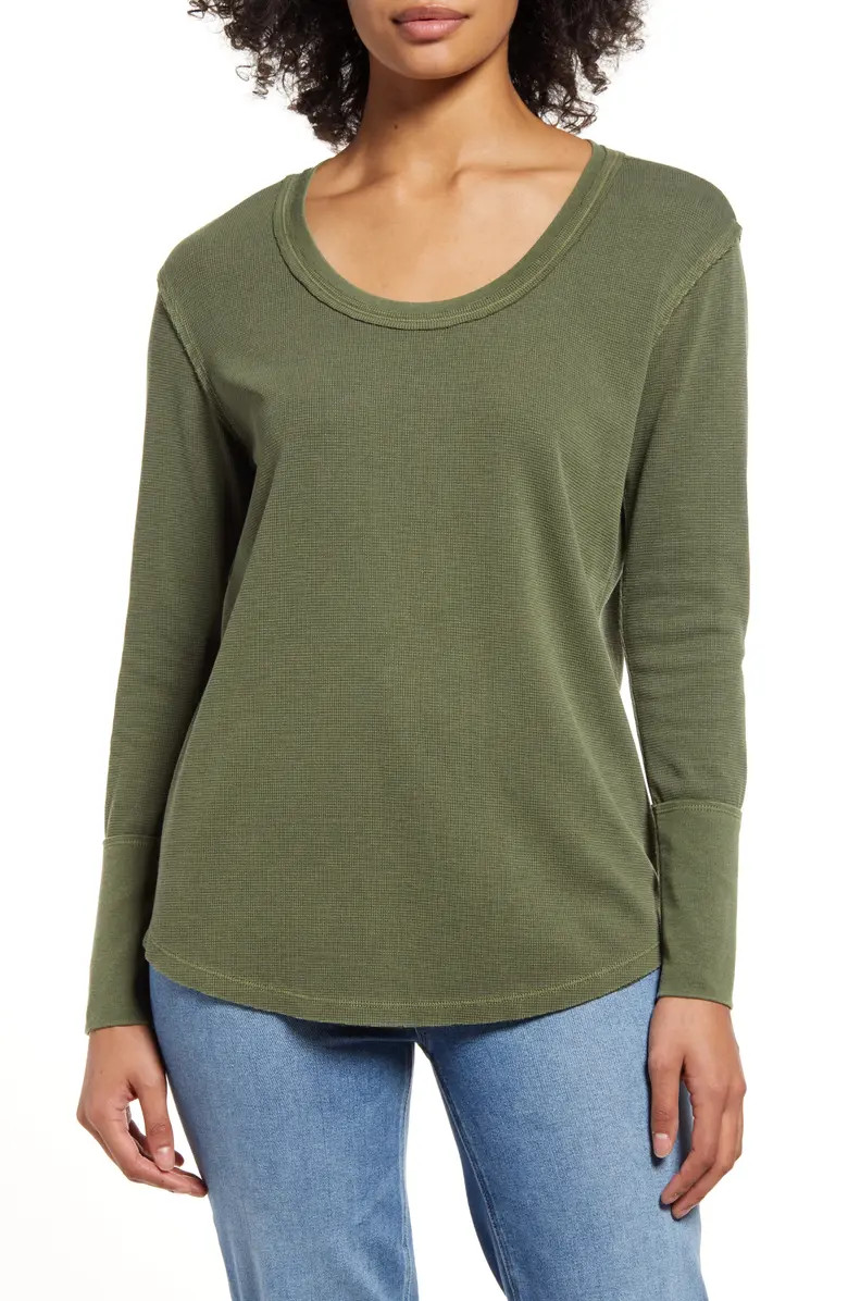 Scoop Neck Long Sleeve Raw Edge Thermal Top | Nordstrom