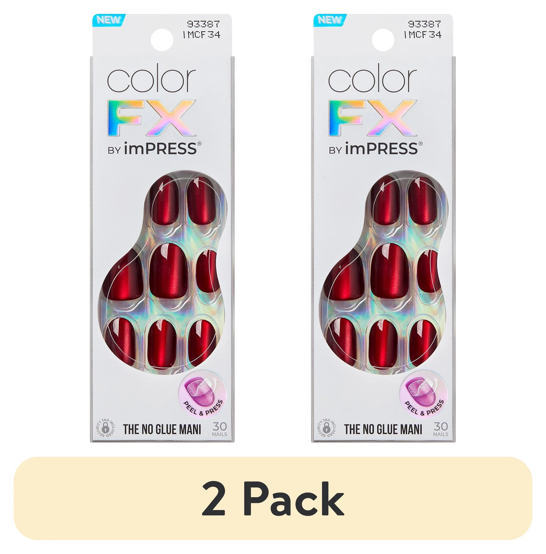 (2 pack) Kiss imPRESS Color FX  Short Oval Press-on Nails, Red, 30 Pieces | Walmart (US)