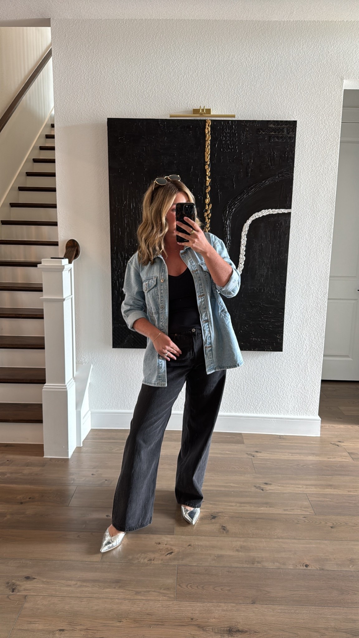 Tonight’s church outfit - wearing a size 28R in jeans (they run big). Jacket is not exact. Tank is in a medium 

#LTKStyleTip #LTKMidsize