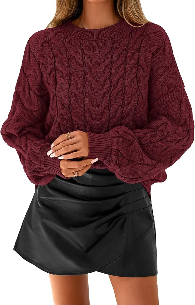 dowerme Women's Oversized Sweaters 2025 Long Sleeve Crewneck Cable Knit Chunky Pullover Cute Fall... | Amazon (US)