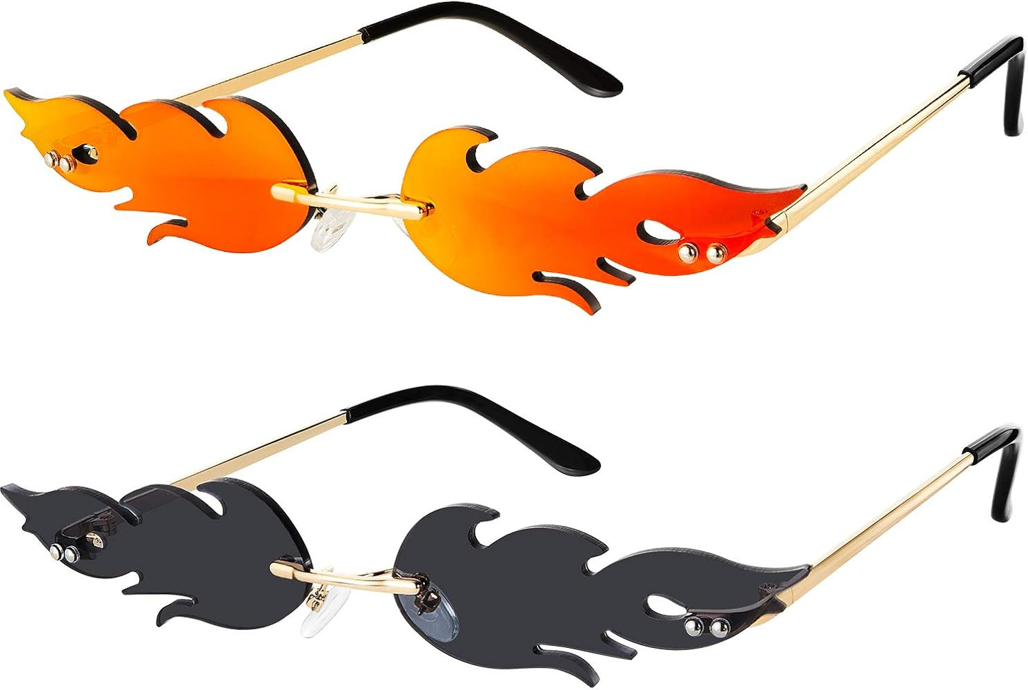 2 Pieces Fire Flame Sunglasses Flame Rimless Sunglasses Rimless Wave Glasses Fire Shape Glasses E... | Amazon (US)