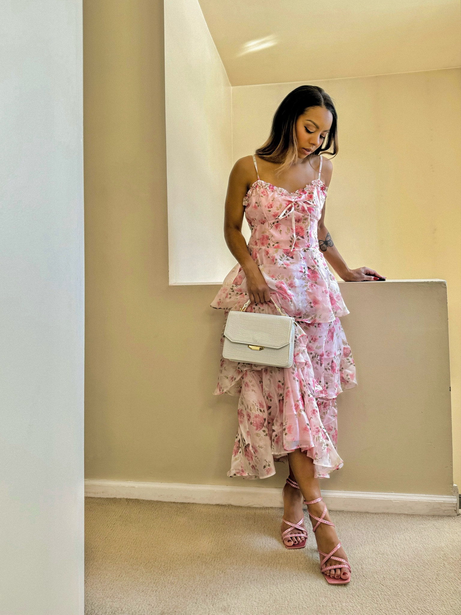 Omg this dress with the florals and tiered ruffles I CANT 😍 so pretty, mega comfortable and perfect length even for the short girlies like me. Fits TTS! Been restocked a few times already so keep an eye out/get on the waitlist if your size isn’t available currently! The shoes also match perfectly and are stocked in all sizes atm! 

#LTKSpringSale #LTKwedding #LTKshoecrush