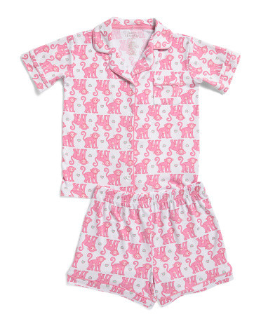 Girls 2pc Monkey Print Piped Top And Shorts Pajama Set | TJ Maxx