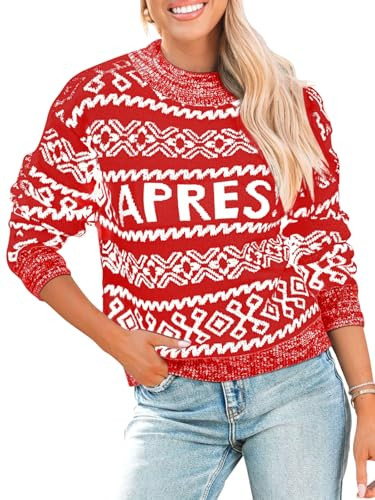 Womens Cowl Neck Pullover Sweaters Apres Ski Long Sleeve Chunky Knit Christmas Sweater | Amazon (US)