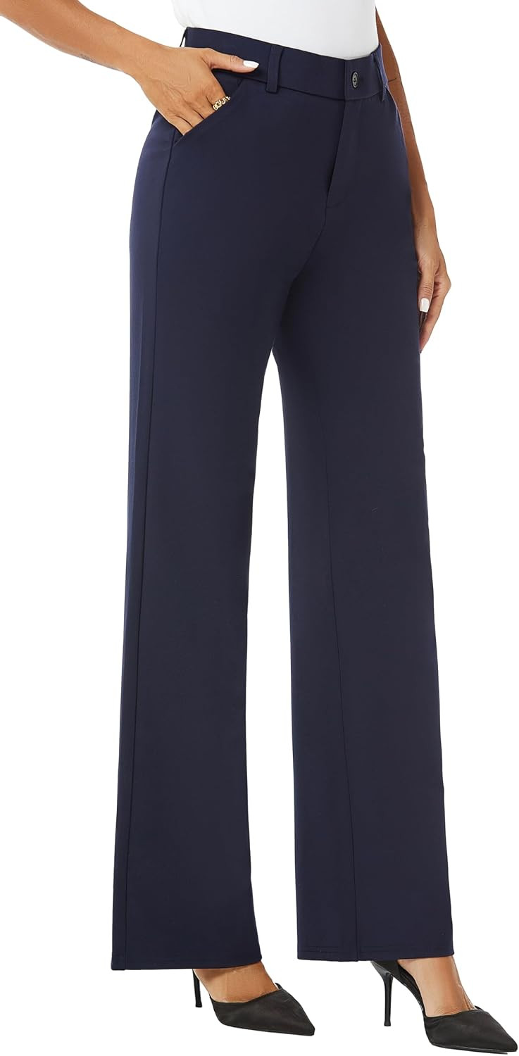 iChosy Womens High Waist Wide Straight Leg Trousers Casual Slacks Dress Pants with Pockets | Amazon (US)
