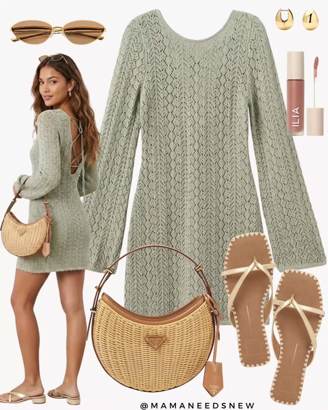 A spring to summer outfit with a crochet tie back dress,
Wicker shoulder bag,
Flip flop sandals 💚

#LTKSeasonal #LTKSaleAlert #LTKootd