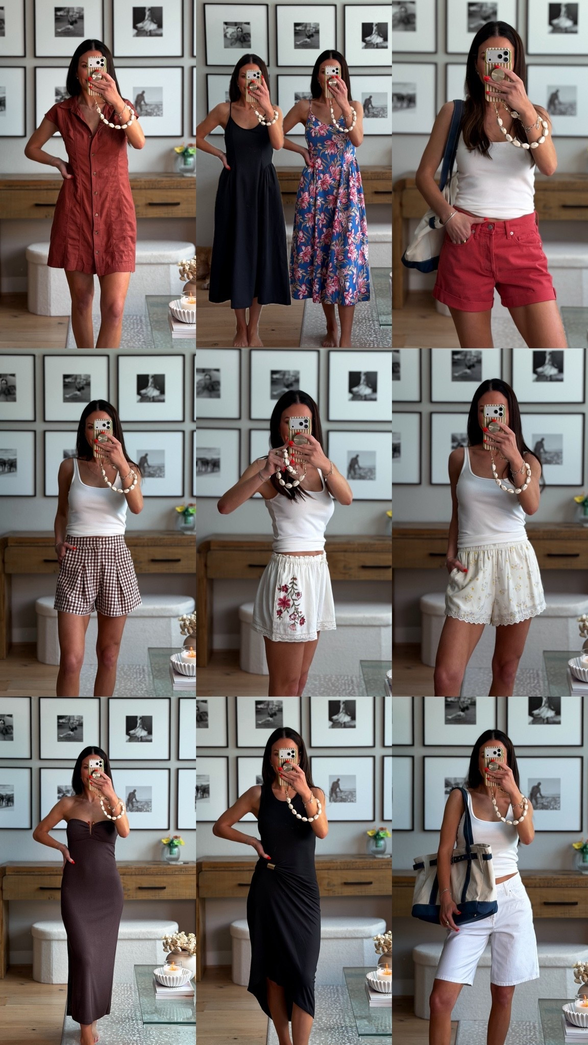 Target vacation edit 

5’6” 1/2 - 125
D.A.R.E. shirt (l)
Gray sweats (s)
White tank (s)
Brown gingham shorts (XS)
Yellow floral shorts (s)
Tote bag (lg)
Red denim shorts (2)
Embroidered shorts (s)
White shorts (2)
Green top (sm)
Berry red embroidered shorts (s, exchanged for XS)
Black dress (XS)
Sequins hat (one size)
Brown dress (s)
Black and floral dresses (XS)
Button down dress (s)
