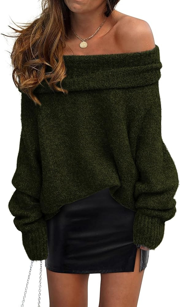 PRETTYGARDEN Women's Off The Shoulder Sweater Long Sleeve Tops 2025 Fall Loose Knit Pullover Swea... | Amazon (US)